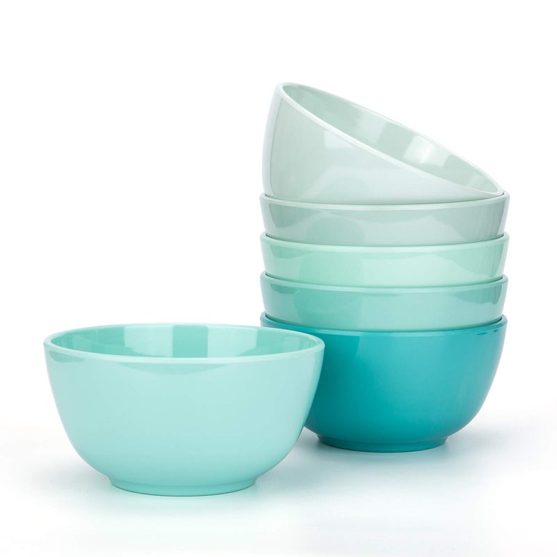 KX-WARE 28-ounce Melamine Bowls set, 6-inch 100% Melamine Cereal/Soup/Salad Bowls, set of 6 in Cool Assorted Colors - Image 1
